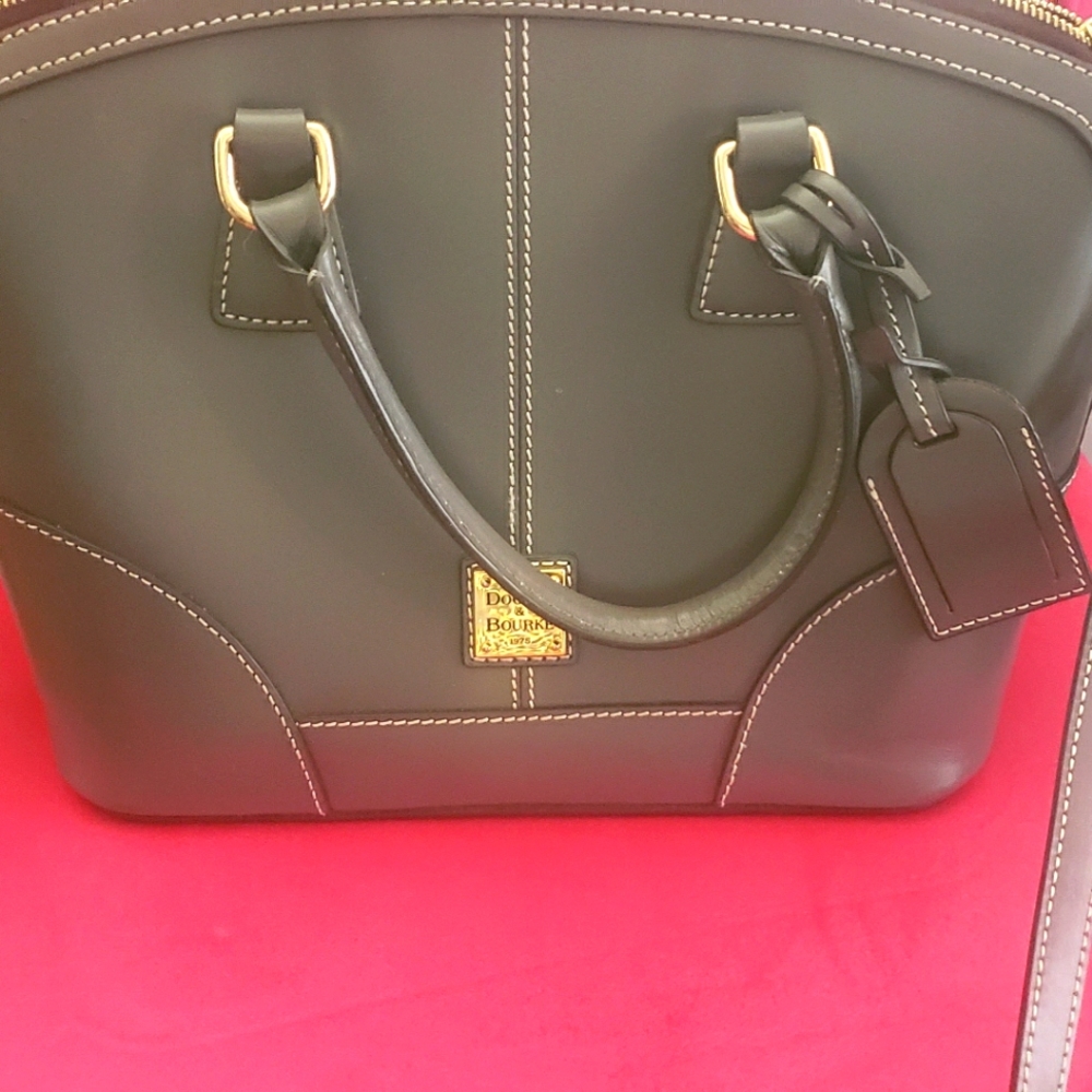 Dooney & Bourke Selleria Florentine Leather Domed Satchel Crossbody STEEL GRAY